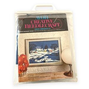 Vintage 1973 Avon Creative Needlecraft Crewel‎ Embroidery Kit Country Snowscape